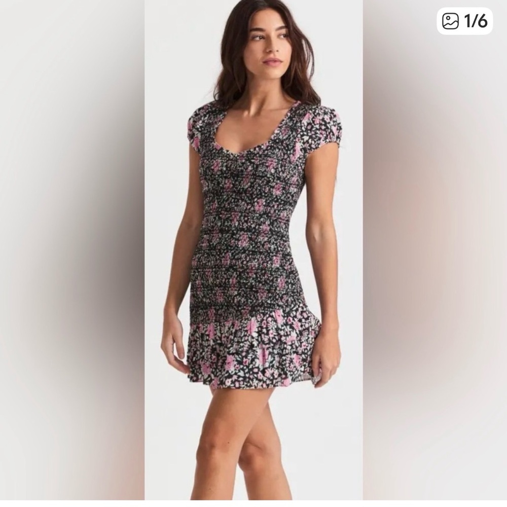 LoveShackFancy Black and Pink Floral Mini Dress